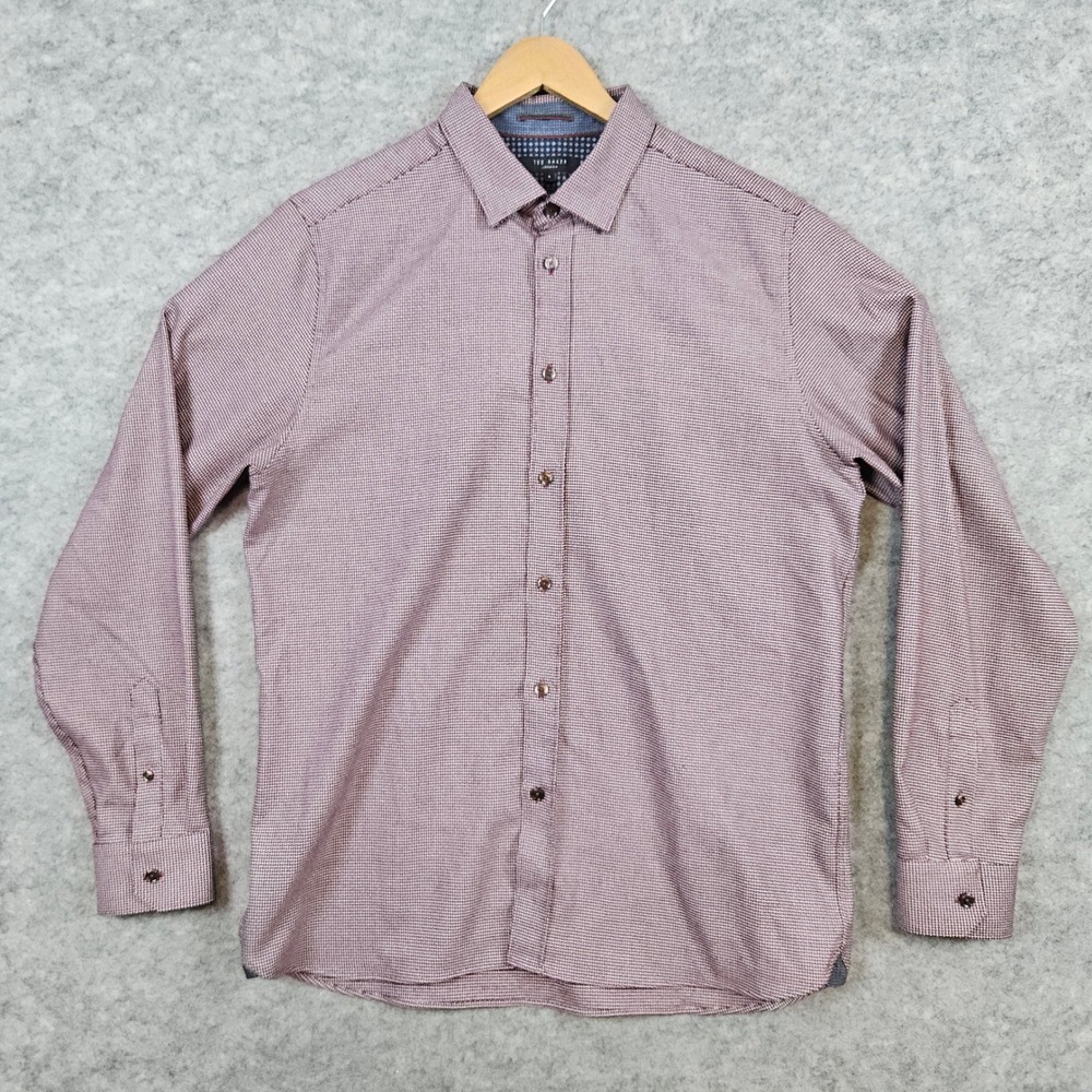 Ted Baker London Men's Burgundy Geometric Shirt Size 5 (XL) Contrasting Trim